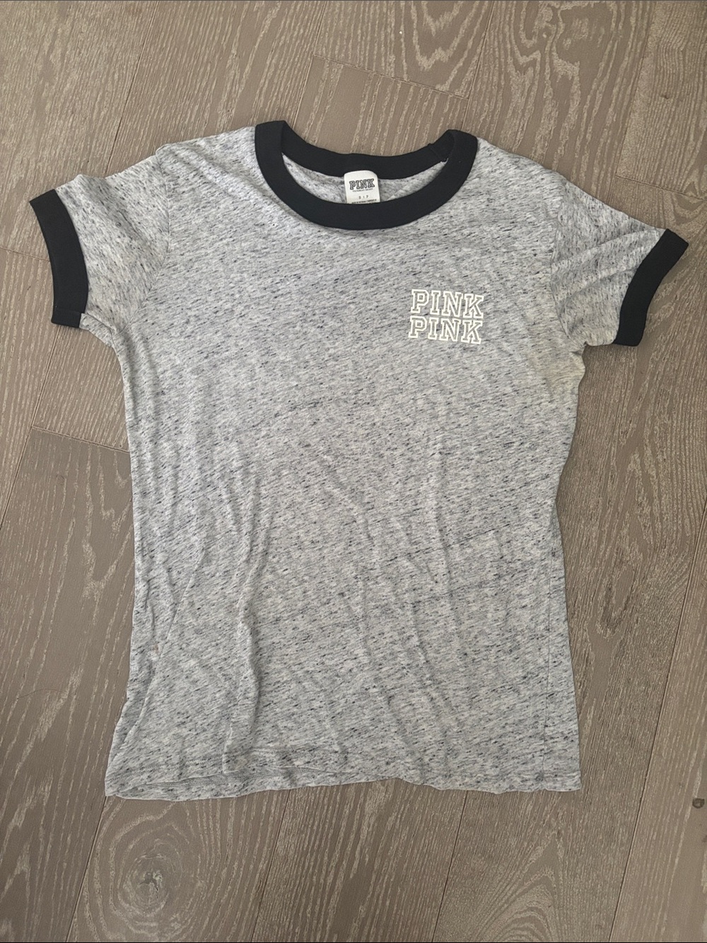 PINK Victoria's Secret Gray Heather Ringer Tee with Black Trim